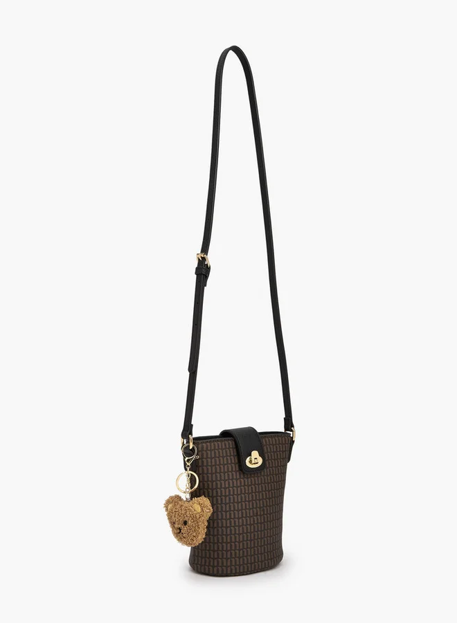 ميسي Monogram Print Crossbody Bag With Flap Closure